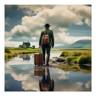 ZUHAUSE Irischer Mann in einer irischen Landschaft Poster