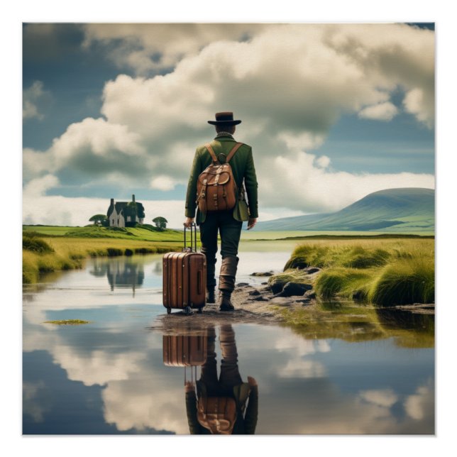 ZUHAUSE Irischer Mann in einer irischen Landschaft Poster (Vorderseite)
