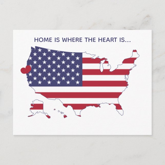 Zuhause ist das Herz - US Map & Flag Custom Postkarte (Vorderseite)