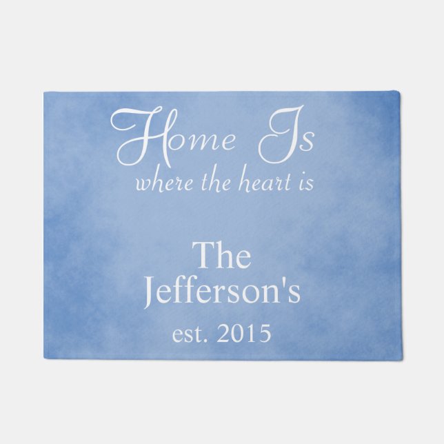 Zuhause ist das Herz von Blau Fußmatte (Vorderseite)