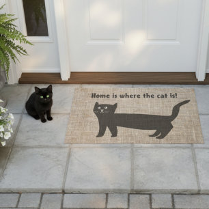 Zuhause ist dort, wo die Katze ist Schwarze Katzen Fußmatte