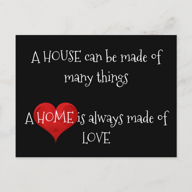 Zuhause ist immer aus Liebe Zitat Typografie Herz  Postkarte (Vorderseite)