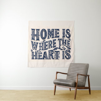 Zuhause ist, wo das Herz ist (beige Hintergrund) Wandteppich