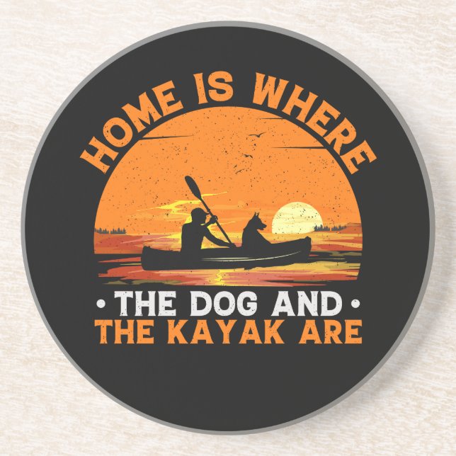 Zuhause ist, wo der Hund und Kayak sind Getränkeuntersetzer (Vorne)