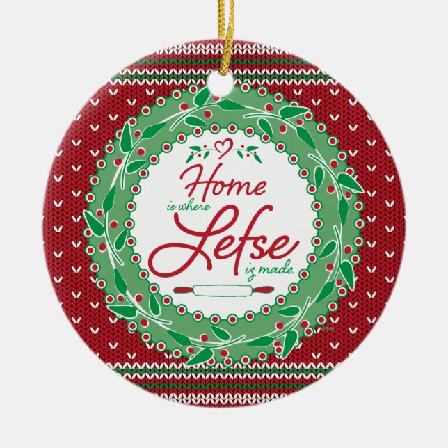 Zuhause ist, wo Lefse gemacht wird! Keramik Ornament (Vorne)