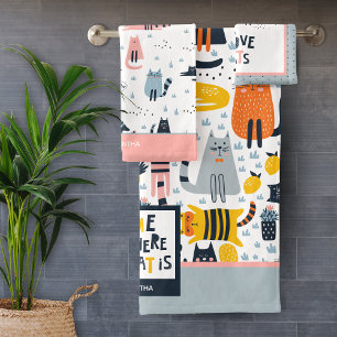 Zuhause ist, wo meine Katze Mit Monogramm Name Bad Badhandtuch Set