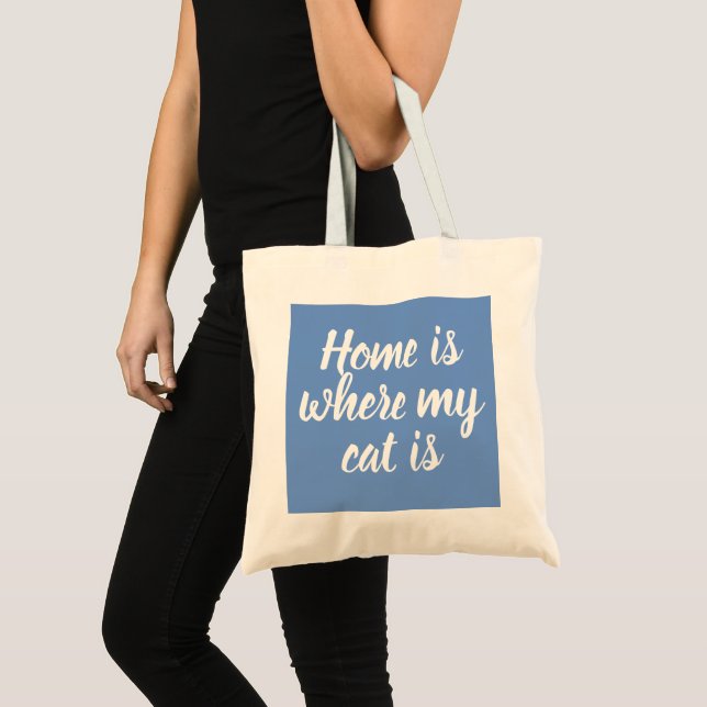 Zuhause ist, wo meine Katze weiß Script blau toag  Tragetasche (Vorderseite (Produkt))