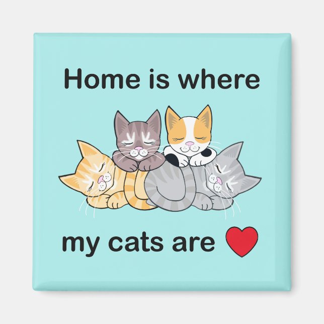 Zuhause ist, wo meine Katzen türkis sind Magnet (Vorne)