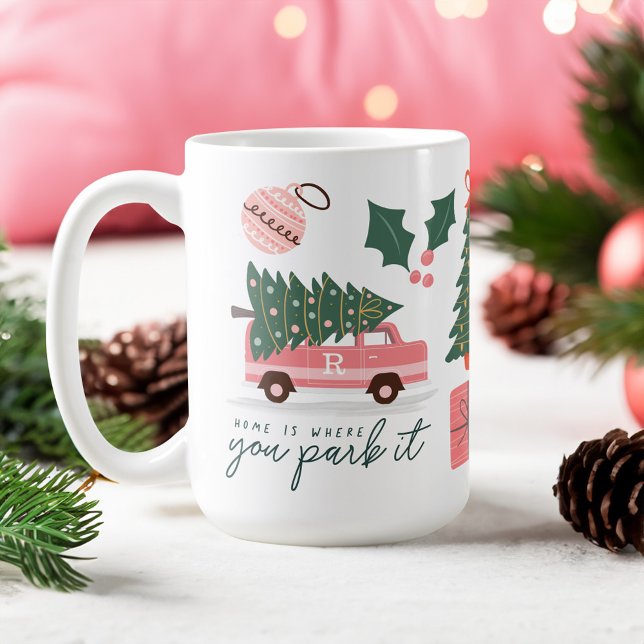Zuhause ist, wo Sie parken es rosa Van Christmas T Kaffeetasse (Home Is Where You Park It Pink Van Christmas Tree Coffee Mug)