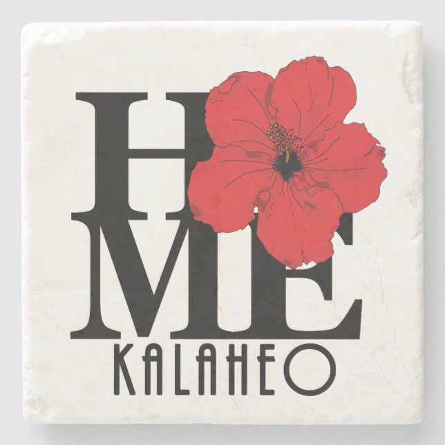 ZUHAUSE Kalaheo HI Roter Hibiskus Steinuntersetzer (Vorderseite)
