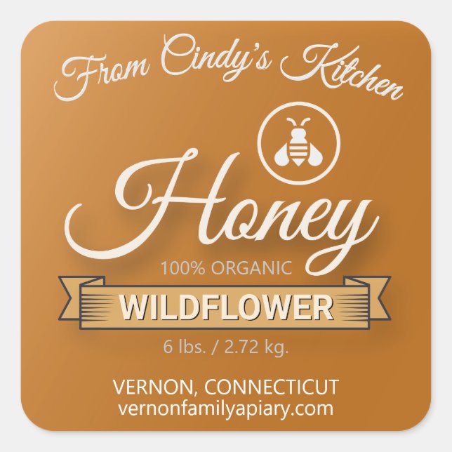 Zuhause Kitchen Golden Amber Honey Jar Quadratischer Aufkleber (Vorderseite)