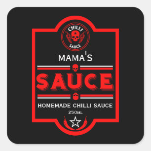 Zuhause Made Chili Sauce Quadratischer Aufkleber