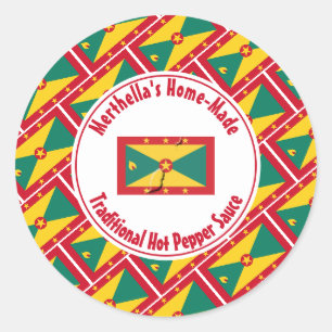 Zuhause Made HOT PEPPER SAUCE Grenada Flag Runder Aufkleber