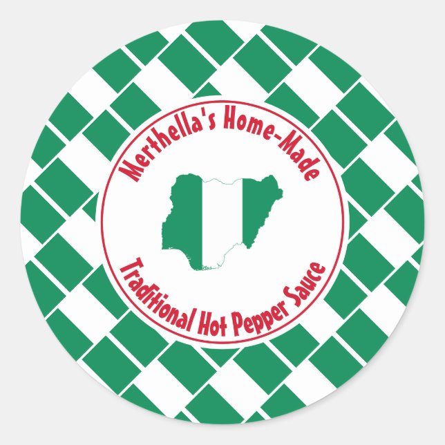 Zuhause Made HOT PEPPER SAUCE Nigeria Flag Runder Aufkleber (Vorderseite)