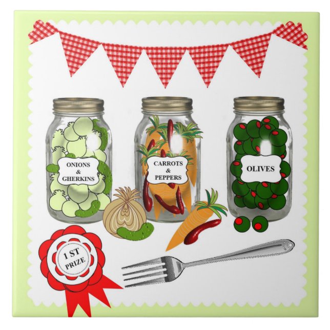 Zuhause Made Pickles Thema Niedlich Fliese (Vorderseite)