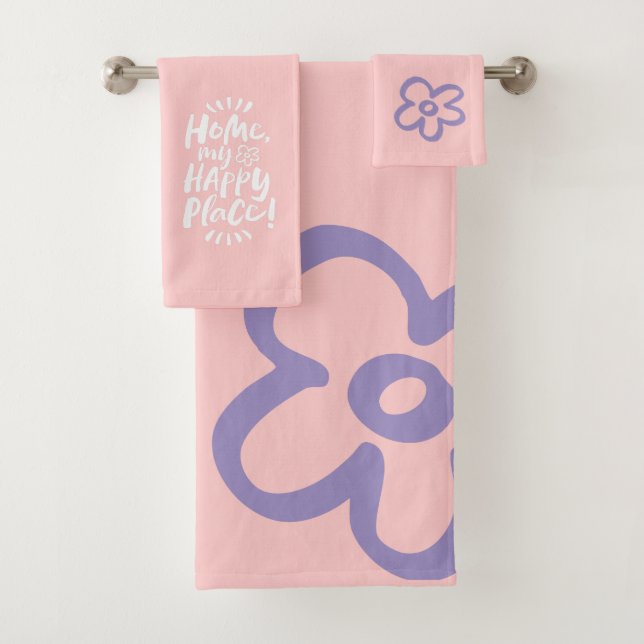 ZUHAUSE mein glücklicher Ort! Blume pink Badhandtuch Set (Insitu)