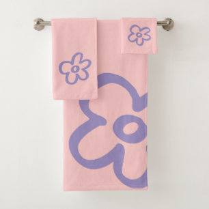 ZUHAUSE mein glücklicher Ort! Lila Daisy-Blume Badhandtuch Set
