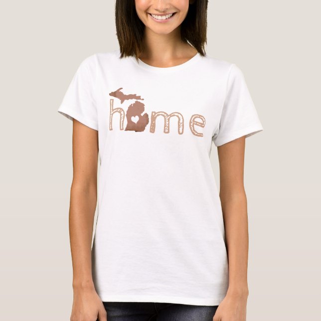 Zuhause Michigan Silhouette Kupfer gefüllt Staat T-Shirt (Vorderseite)