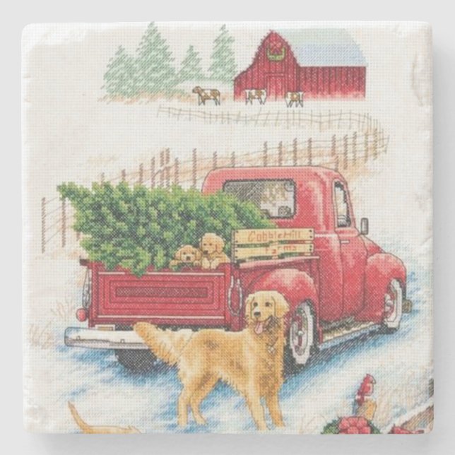 Zuhause mit einem Weihnachtsbaum-Needlepoint Steinuntersetzer (Vorderseite)