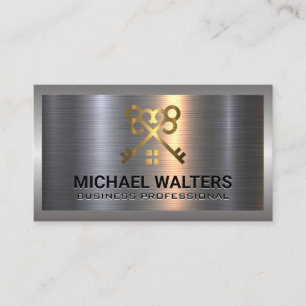 Zuhause mit Gold Keys   Metal-Background-Visitenka Visitenkarte