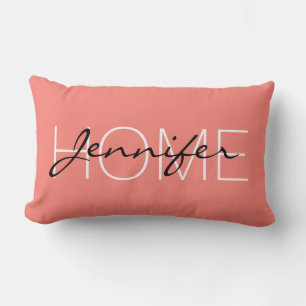 Zuhause-Monogramm in Korallenrosa Lendenkissen