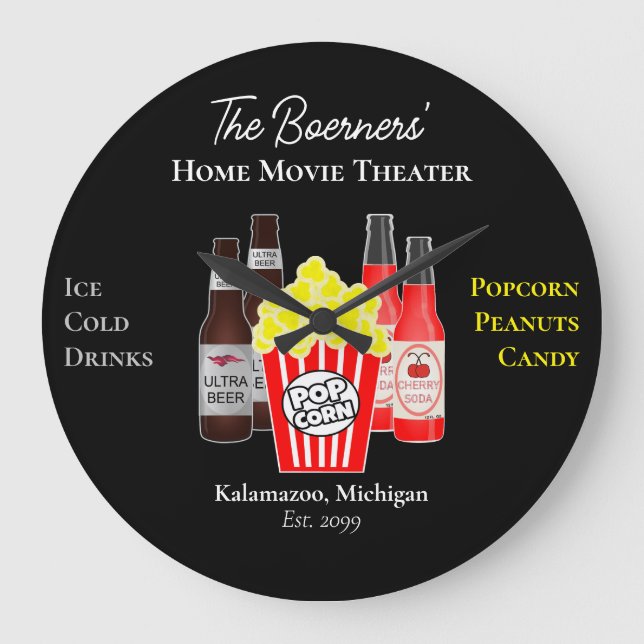 Zuhause Movie Theater Beer Soda Wall Uhr (Vorderseite)