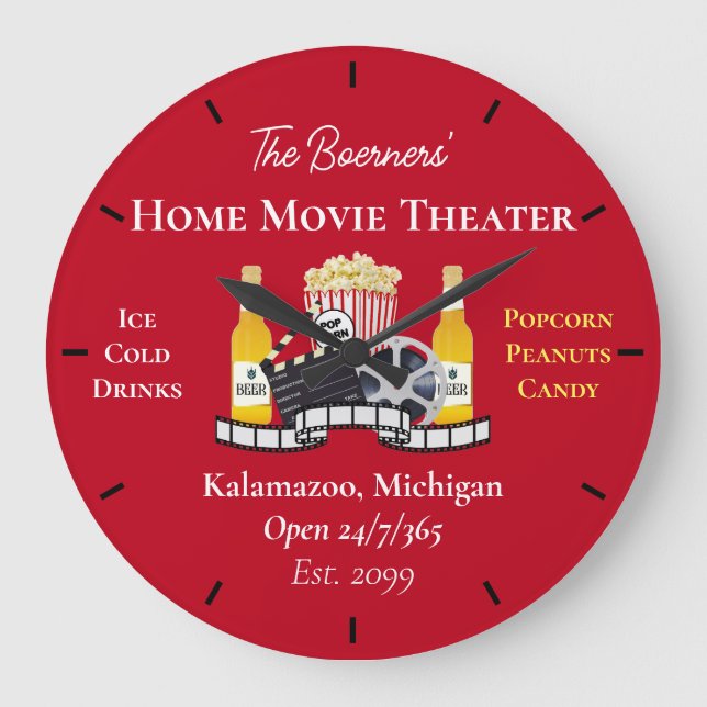 Zuhause Movie Theater Popcorn Clapperboard Film Große Wanduhr (Vorderseite)