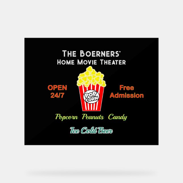 Zuhause Movie Theater Popcorn Cold Beer Acrylic Si Acrylschild (Vorderseite)