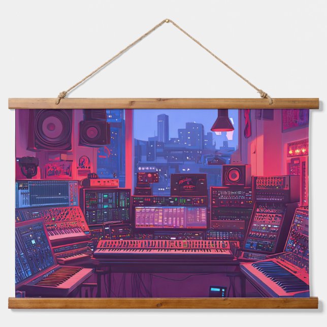 Zuhause Music Studio Wandteppich Mit Holzrahmen (Vorne)