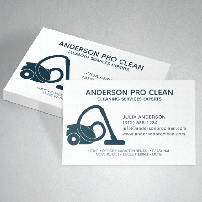Zuhause & Office Pro Reinigungsservice Navy Blue Visitenkarte (Von Creator hochgeladen)