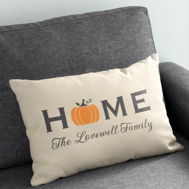 Zuhause Orange Pumpkin Personalisiert Nachname Fal Lendenkissen (Von Creator hochgeladen)