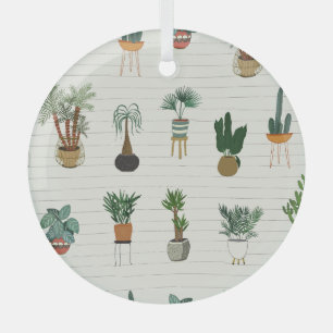 Zuhause Pflanze: Handgezeichnetes Nahtloses Innere Ornament Aus Glas