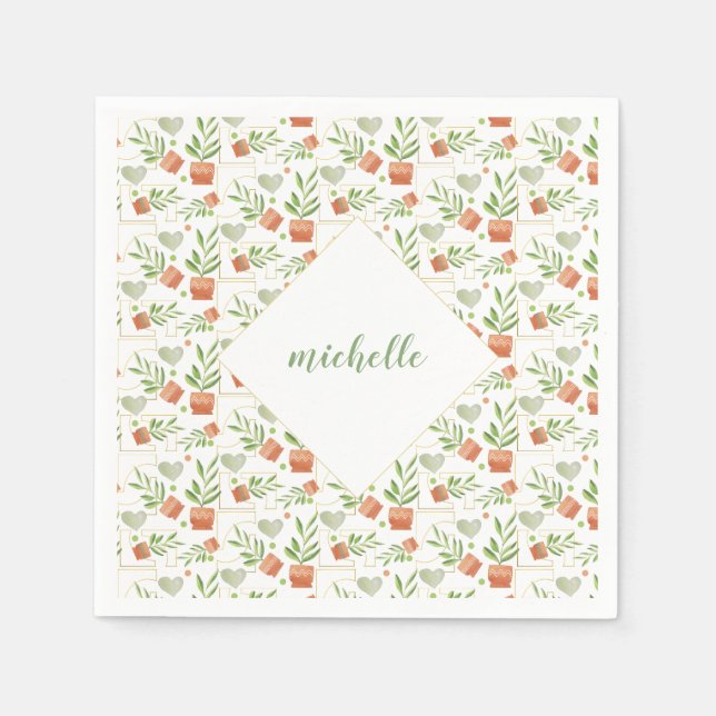 Zuhause-Pflanze in Keramik-Pools Wasserfarbmuster Serviette (Vorderseite)