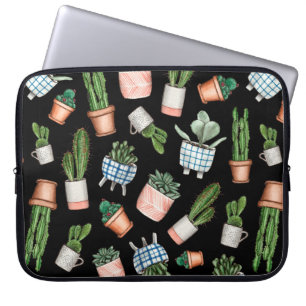 Zuhause-Pflanzen mit Aquarellfarben nahtlos Laptopschutzhülle