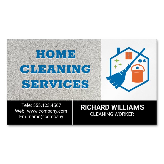Zuhause-Reinigung | Mop Broom House Logo Magnetische Visitenkarte (Vorderseite)