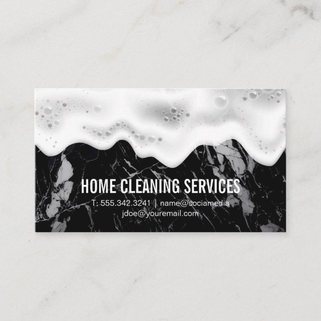 Zuhause-Reinigungs-Logo | Soap Suds | Schwarzer Ma Visitenkarte (Vorderseite)