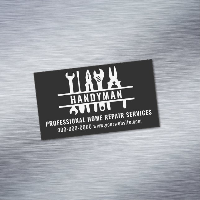 Zuhause Repair Services Black & White Handyman Magnetische Visitenkarte (Beispiel)