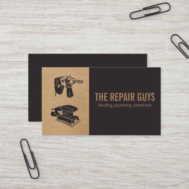 Zuhause-Reparatur | Handyman | Drill und Sander Visitenkarte (Vorderseite/Rückseite Beispiel)