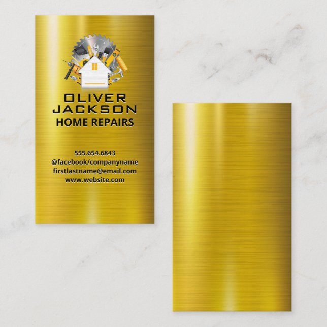 Zuhause-Reparatur | Toolbox | Gold Metallic Visitenkarte (Vorne/Hinten)