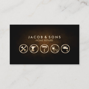 Zuhause repariert Gold Icons Braune Grunge Textur Visitenkarte