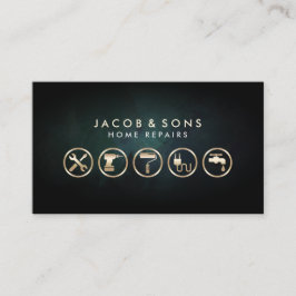 Zuhause repariert Gold Icons Türkis Grunge Textur Visitenkarte