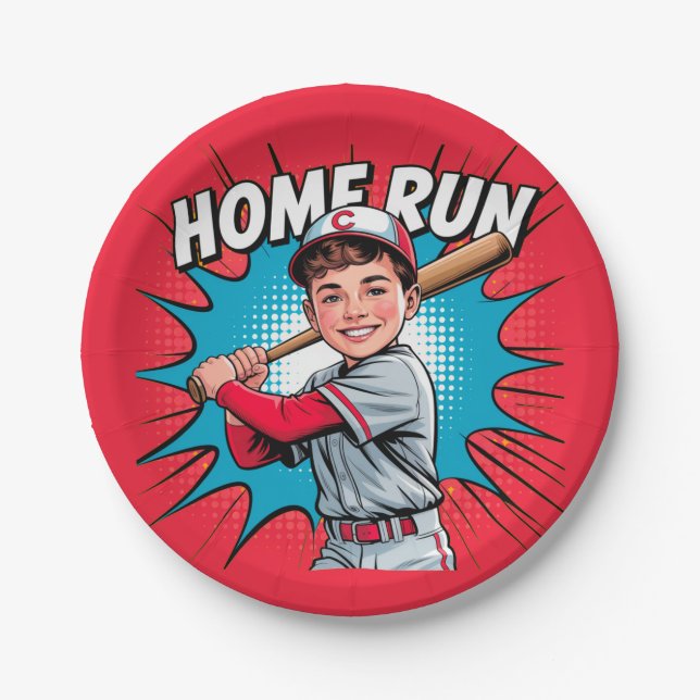 Zuhause Run Boy Baseball Birthday Bash Pappteller (Vorderseite)