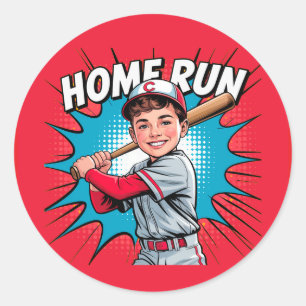 Zuhause Run Boy Baseball Birthday Bash Runder Aufkleber