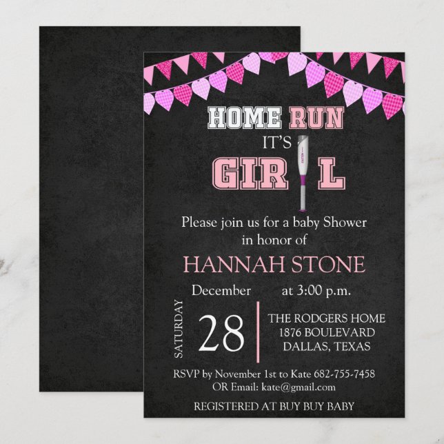Zuhause Run's a Girl Baby Shower Einladung (Vorne/Hinten)