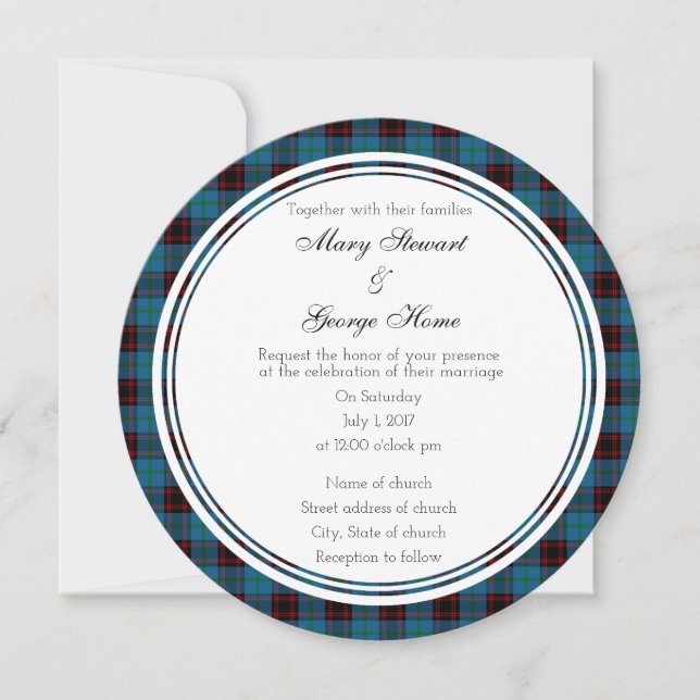 Zuhause Scottish Wedding Round Einladung (Vorderseite)