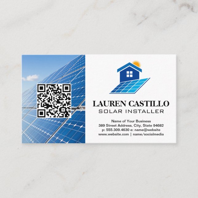Zuhause-Solar-Panel-Logo | QR-Visitenkarte Visitenkarte (Vorderseite)