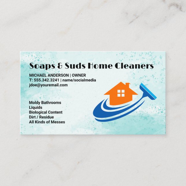 Zuhause Squeegee-Logo | Kommerzielle Reinigung Visitenkarte (Vorderseite)