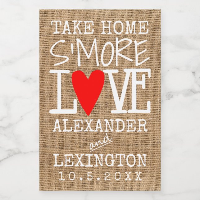 Zuhause S's More Liebe Country Burlap Look Lebensmitteletikett (Einzelnes Label)