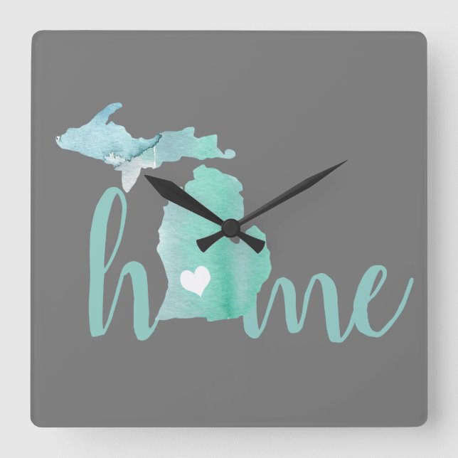 Zuhause Staat ist Michigan Silhouette Quadratische Wanduhr (Vorderseite)