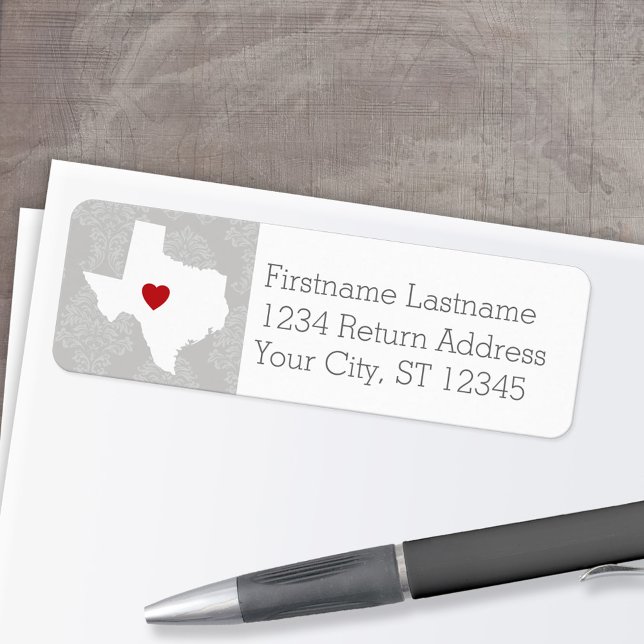 Zuhause Staat Karte - Individuelle Name Texas (Personalized Mailing Label with Return Address and State Map - Low Minimum)